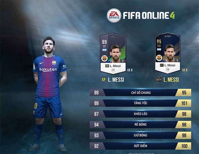 Cầu thủ Messi trong game fifa online 4