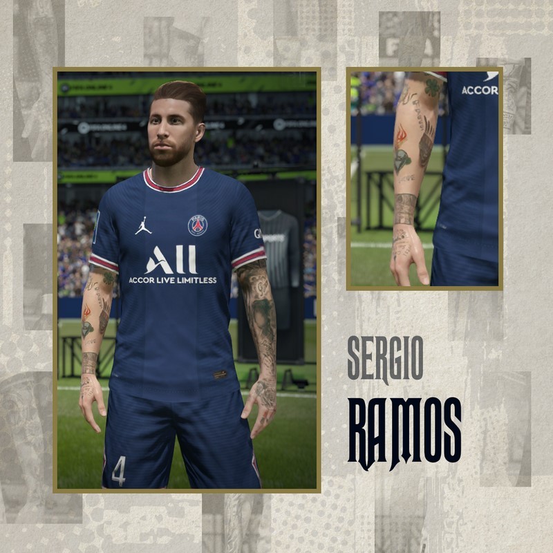 Cầu thủ Ramos cùng những hình xăm trong fifa online 4